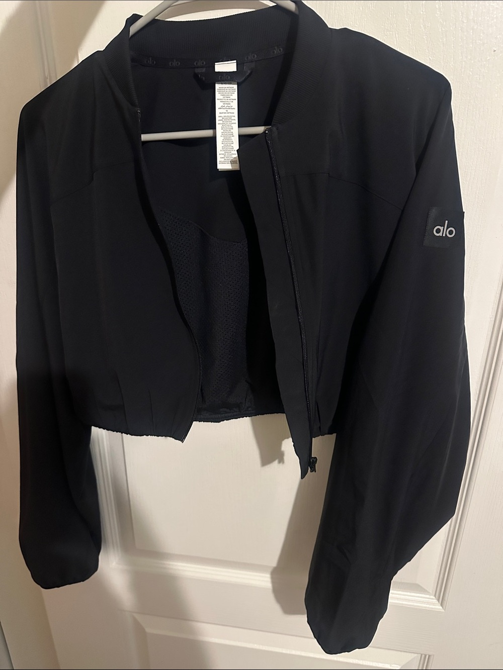 ALO Yoga Black Cropped Bomber Jacket